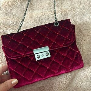 Absolutely stunning wine, color velvet bag with long Crossbody strap